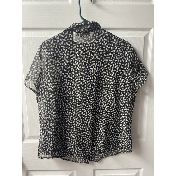 Croft & Barrow Tank Blouse set Womens Large Black Tan White Dot Semi Sheer - Picture 3 of 8